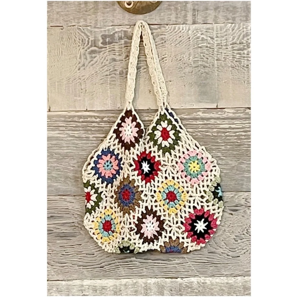 Bohemian Floral Crochet Casual Tote Bag - Picture 2 of 4